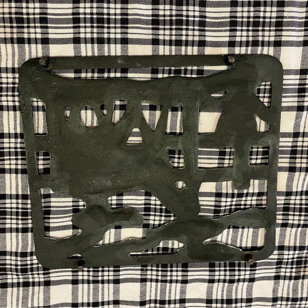 Vintage Large Hand Panted Cast Iron Horse Foal Fenced Pasture Trivet Hot Plate